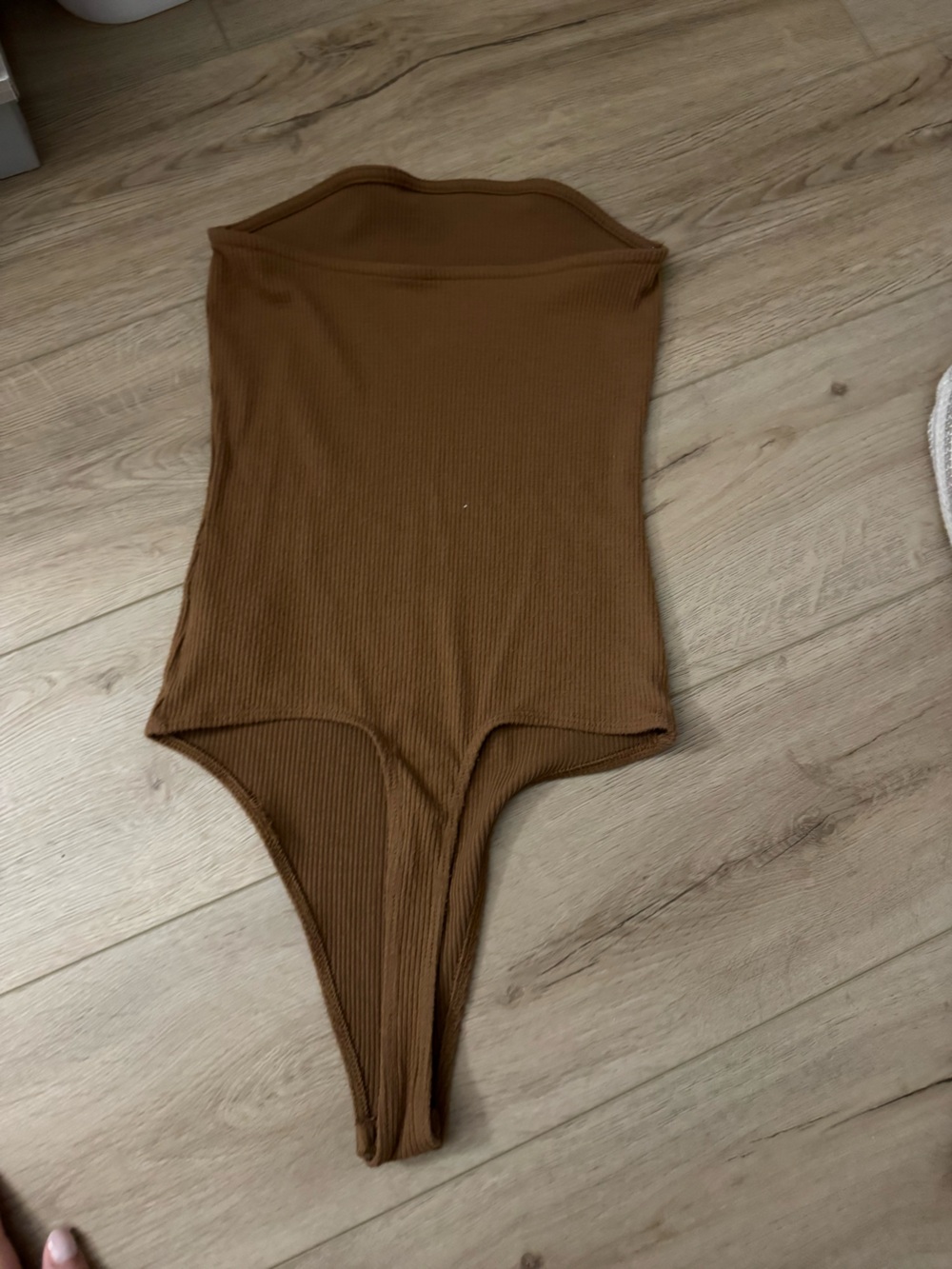 Strapless Ribbed One-Piece — Brown - Picture 3 of 5